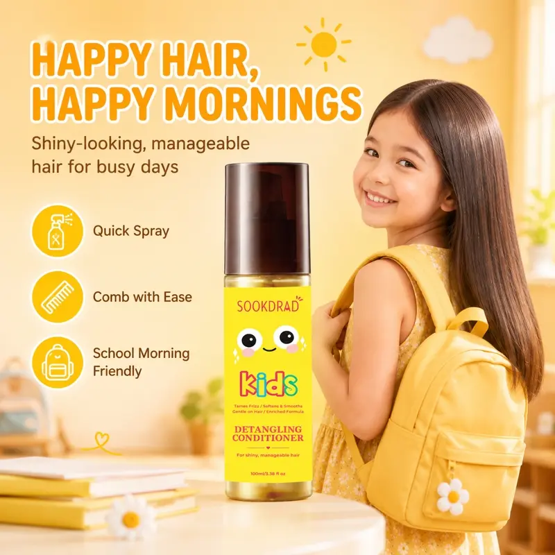 Detangling Conditioner, tames frizz, softens hair, smooths hair, gentle on hair, enriched formula, for kids, for shiny manageable hair, 100ml/3.38 fl oz