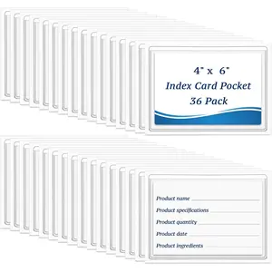 36Pcs Adhesive 4" x 6" Index Card Pockets, Clear Label Holders with Top Open for Loading, Plastic Pocket Sleeves for Organizing Storage Bins, Library Cards, Shelves