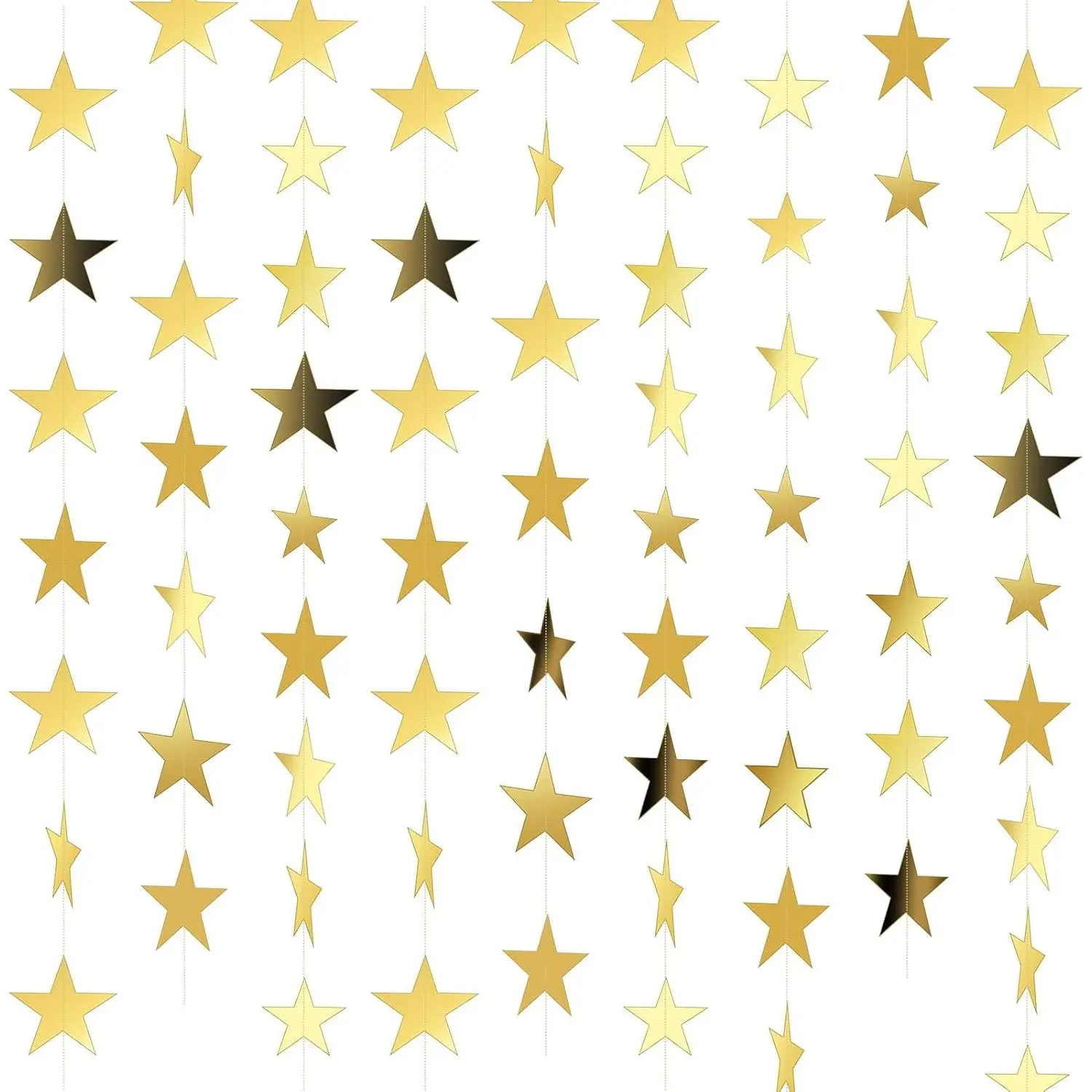 65 Ft Star Garland Hanging Decoration Double Sided,Gold| Glitter Paper Star Streamers Banner for Birthday Wedding New Year Party, Ceiling Backdrop Wall Decor Supplies