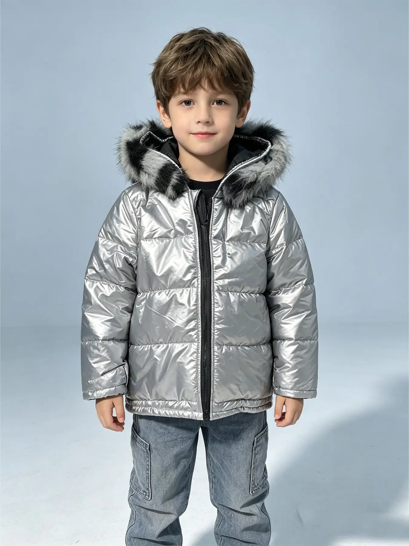 Children's Hooded Sweatshirt Coat - New Style For Boys In Autumn And Winter,Versatile Top,Windproof,Warm, And Insulated With Zipper. Cool Hat With Large Fur Collar That Can Be Detached#Daily Life#Winter Outing#Outdoor Skiing#Mom Shares Favorite Items
