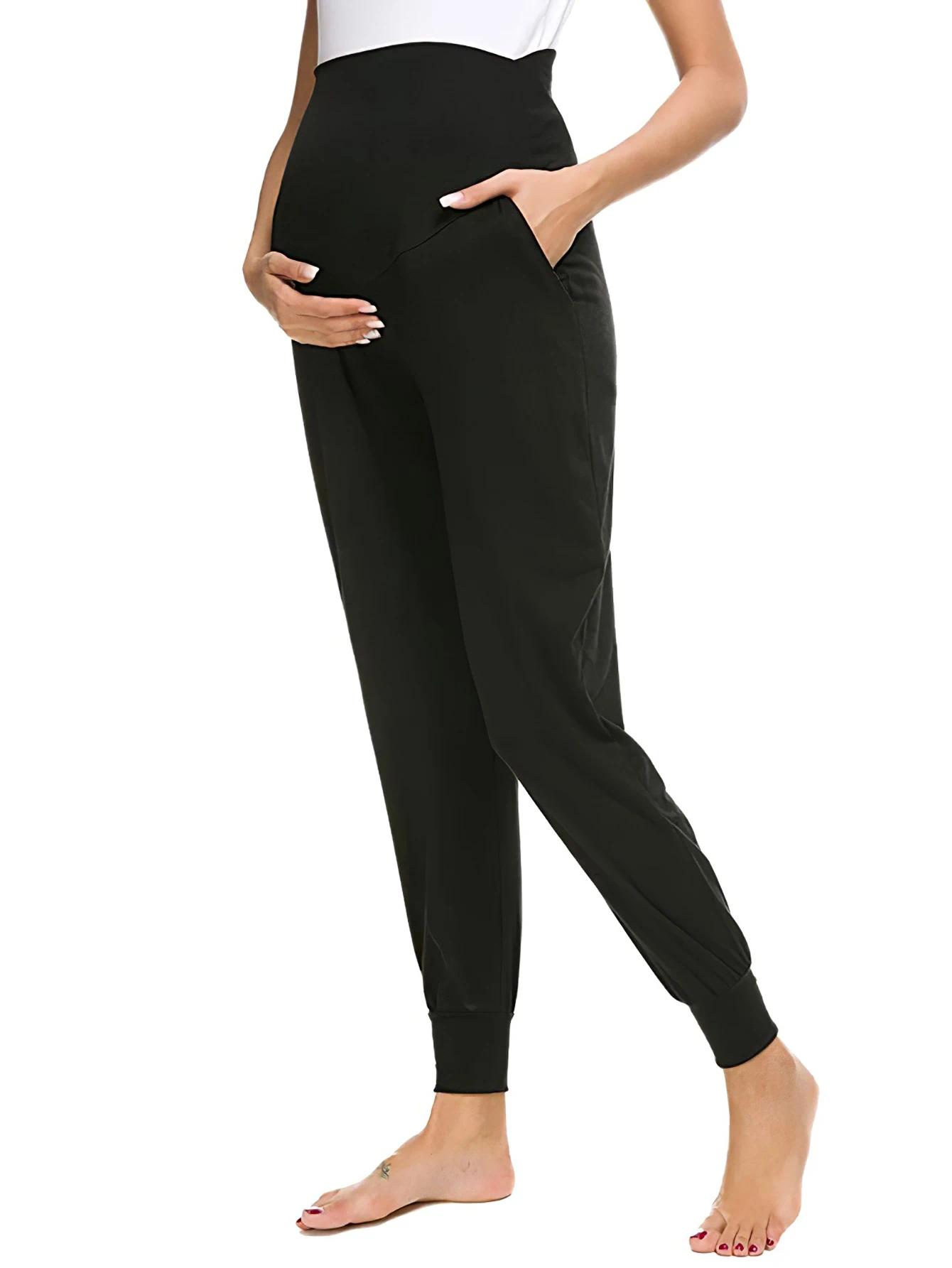 2-piece set Maternity Yoga Pants, Black & Gray, Summer Casual Versatile Sports Maternity Yoga Pants