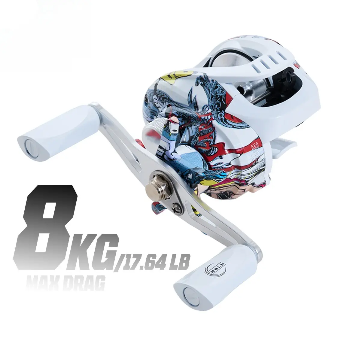DeepJaw Outfitters Graffiti Painted Low Profile Left-Hand Baitcasting Reel - High Drag Heavy Duty Outdoor Fishing Equipment for Heavy Cover Bass, Long Cast Freshwater & Saltwater Tackle
