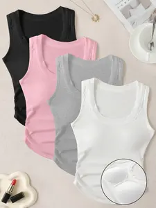Women's Sleeveless Tank Top with Padded Bra, High Stretch Comfortable Fabric, Versatile Daily Wear for Work Home Sports