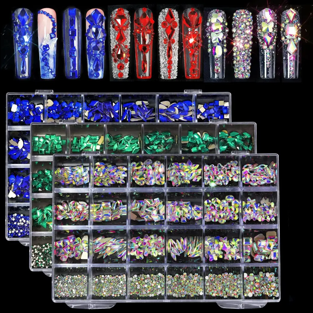Super Flash 24 Grid Nail Alien Diamond Set Multi Style Water Diamond Nail Accessories DIY Nail Decoration Diamond Nail Salon Special Nail Diamond Box