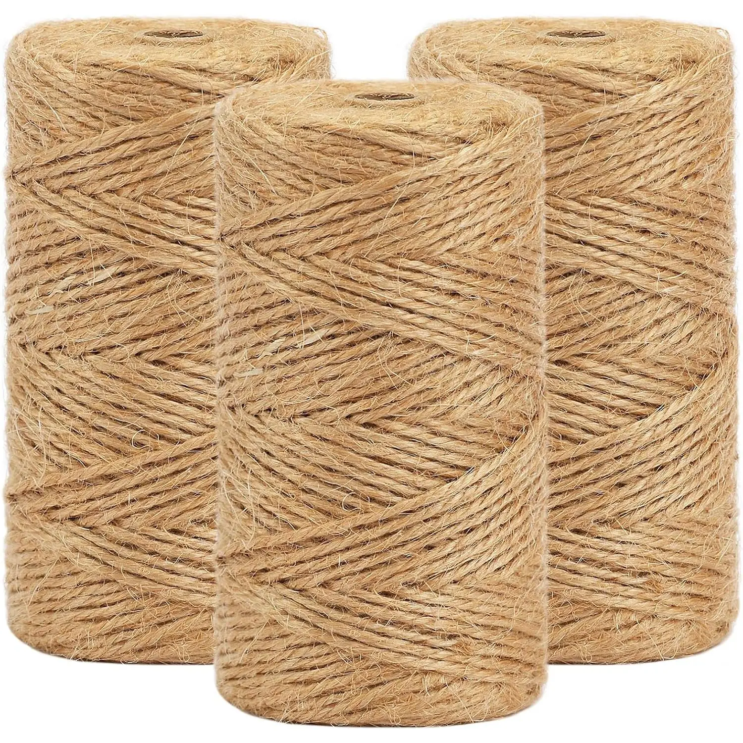 3-Ply Twist Jute Twine String (3 Coil Pack, 2mm, 1000 Total Length), Fray-Free Ends Jute Rope for Wrapping Gifts, Arts and Crafts, Wedding Decor