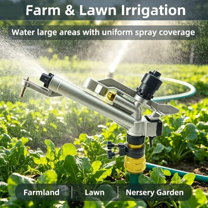 Long Range Impact Sprayer Gun, 360° Adjustable Rotating Irrigation Nozzle, Aluminum Lawn Sprinkler, Ideal for Agriculture, Gardening, Dust Control