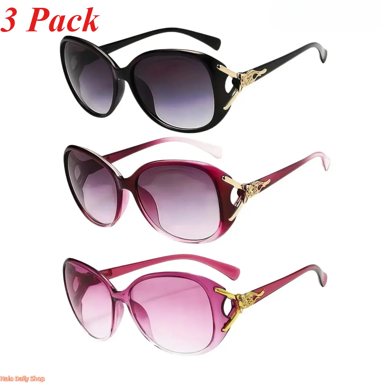 3-Pack Women's Oversized Polarized Sunglasses, Retro Fashion Shades with Rhinestone Accents, UV400 Anti-Glare Stylish Eyewear, Sunglasses For Women