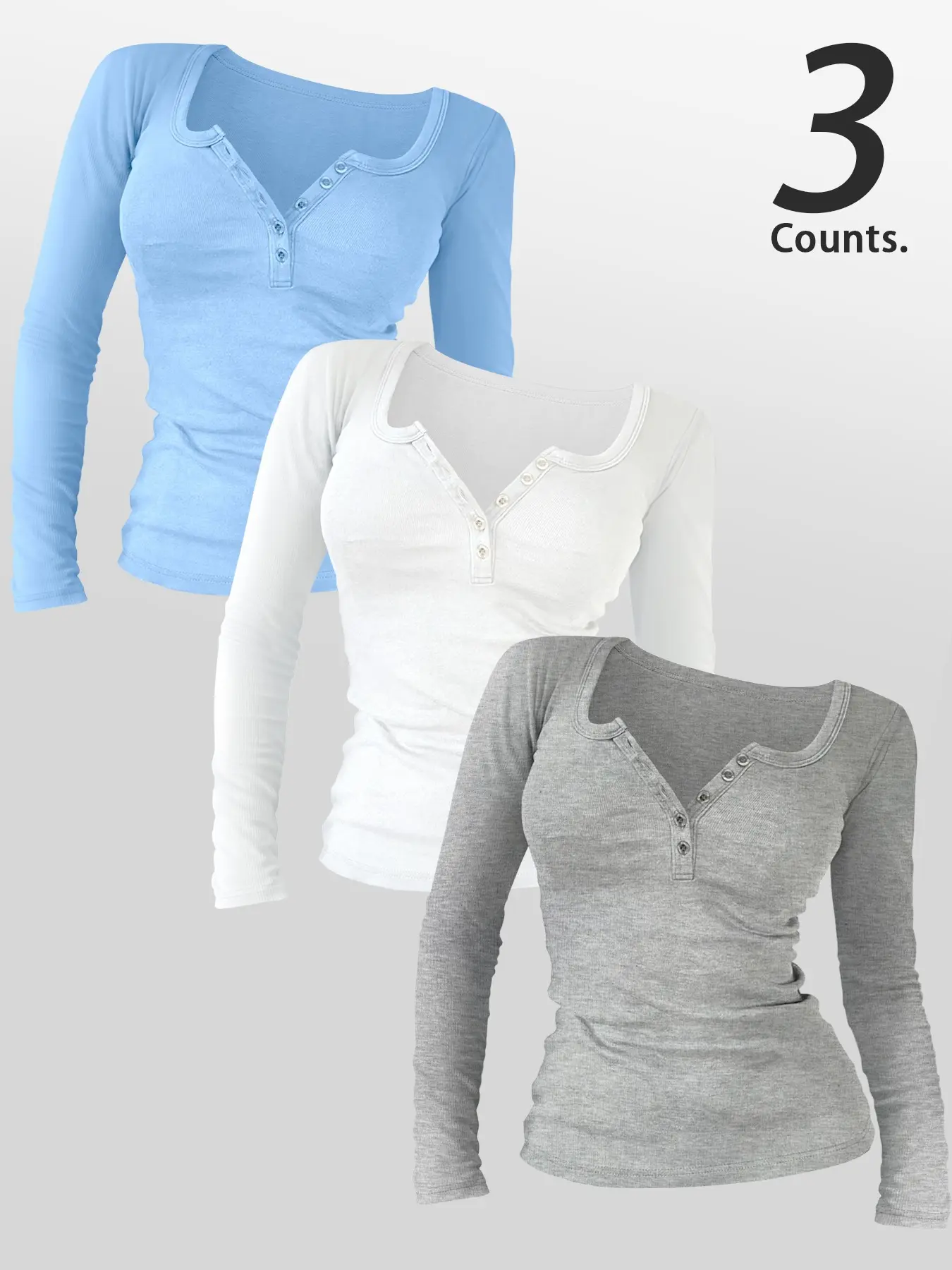 Fashion Casual Solid Long Sleeve Round Neck Women's Fitted T-Shirt with Buttons, Comfortable Fabric for Daily Wear, Everyday Top, Spring & Fall, Casual Soft Top