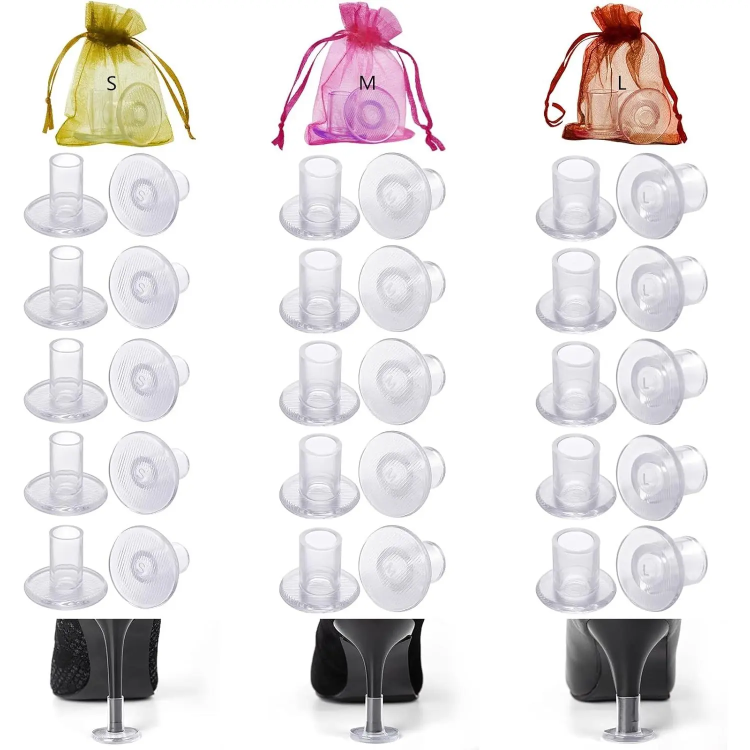 Heel Stoppers for Grass, 15 Pairs 3 Sizes Heel Protectors for Grass, Sturdy High Heel Protectors for Wedding on Grass Heel Covers for High Heel Shoes (S/M/L