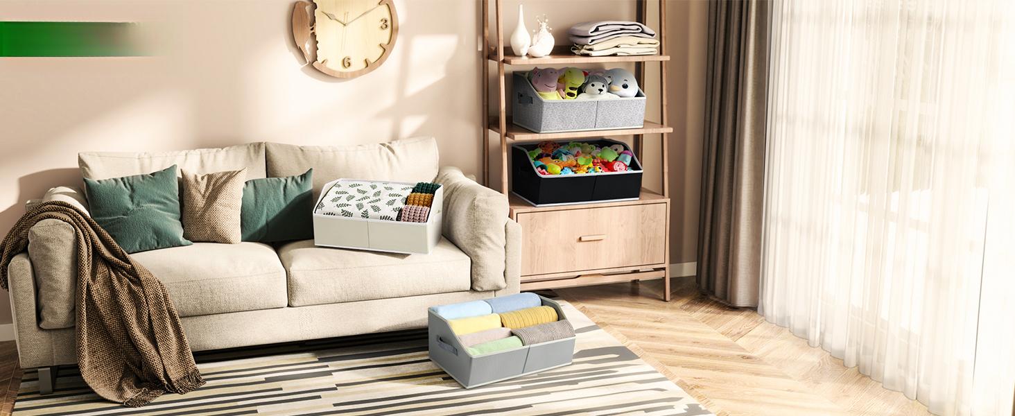 Closet Organizers Bins 6 Packs - Large Closet Shelf Organizer with Handles, Fabric Trapezoid Storage Bins, Collapsible Storage Cubes for Clothes, Towels, Light Gray