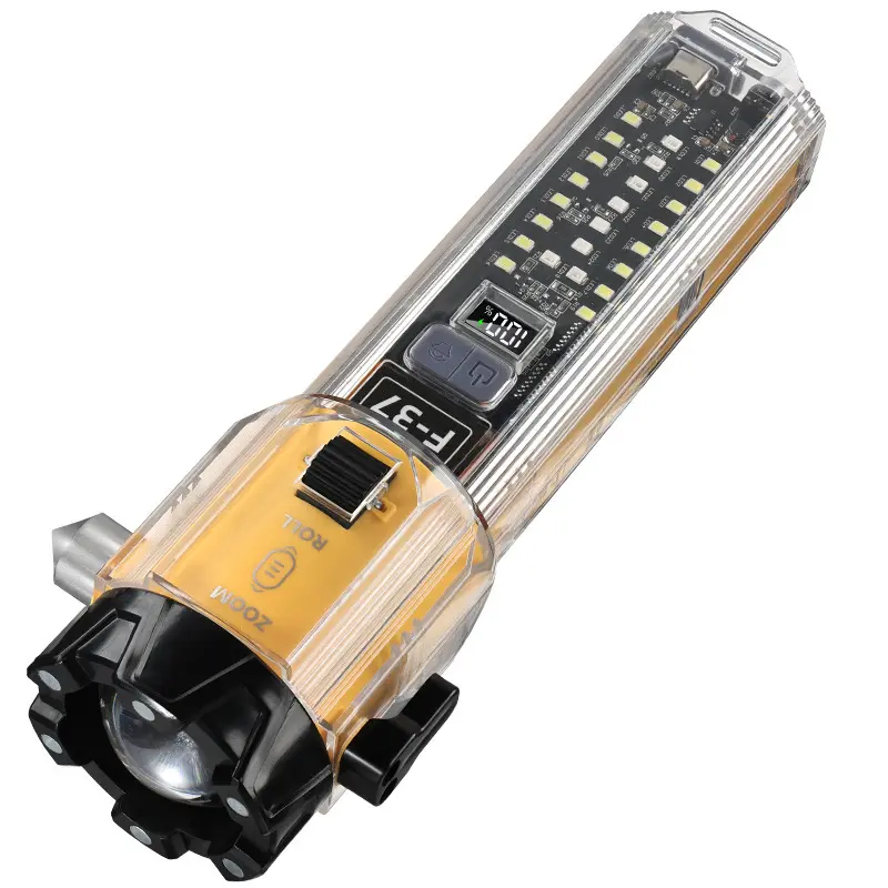 Emergency Flashlight for Car, Seatbelt Cutter Window Breaker, 3000 LM Flashlight Multifunctional Safety Tool-Glass Hammer/Bright Solar Torch/USB-C Rechargeable/Rescue Alarm & Beacon/Repair Magnet