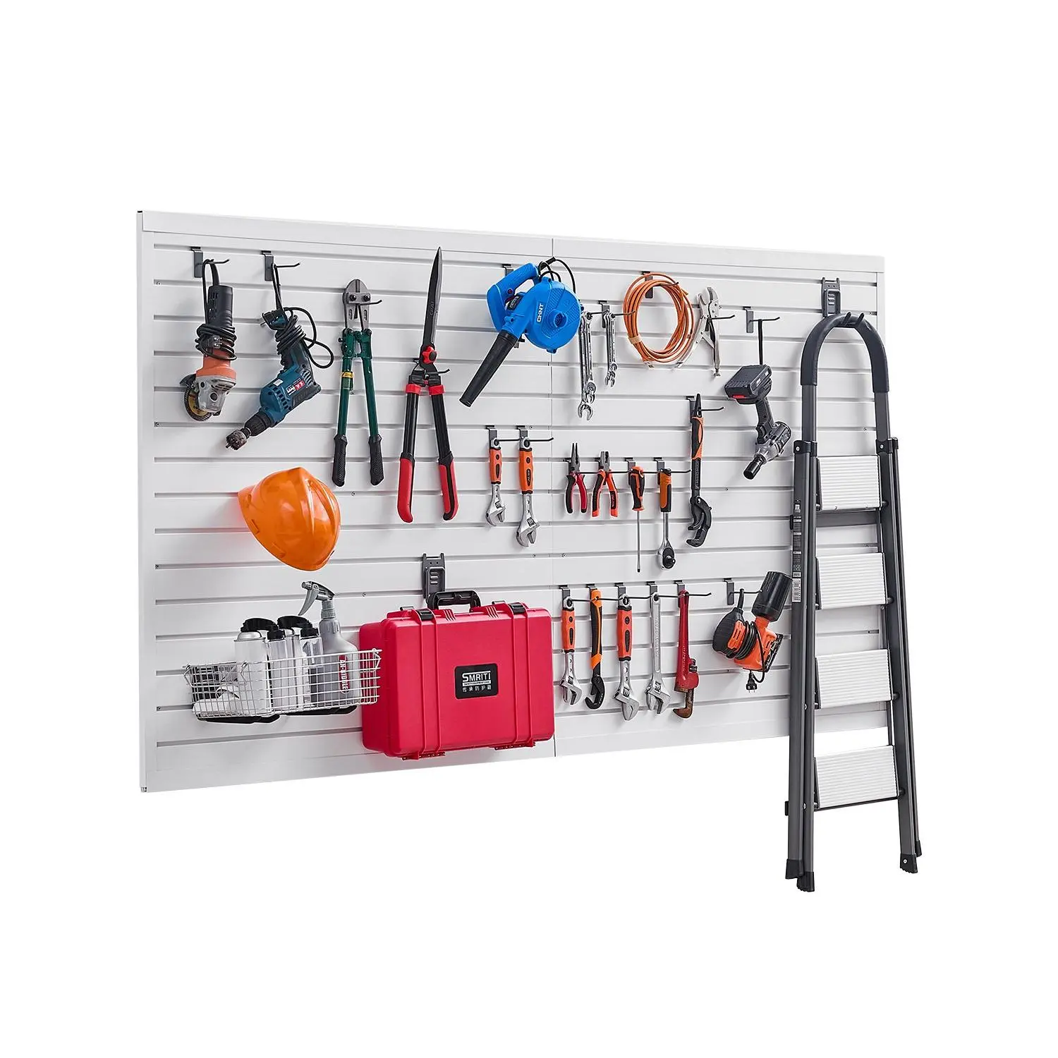 VEVOR Large Size Rectangular PVC Slat Wall Paneling, 8x4 ft (1225x2450x20 mm), 22 kg, 300 lbs Load Capacity, White Adjustable Panel with Coupling Structure, DIY Cutting, Accessories Included, Flexible Storage Organizer for Storage, Outdoor Use, Garages