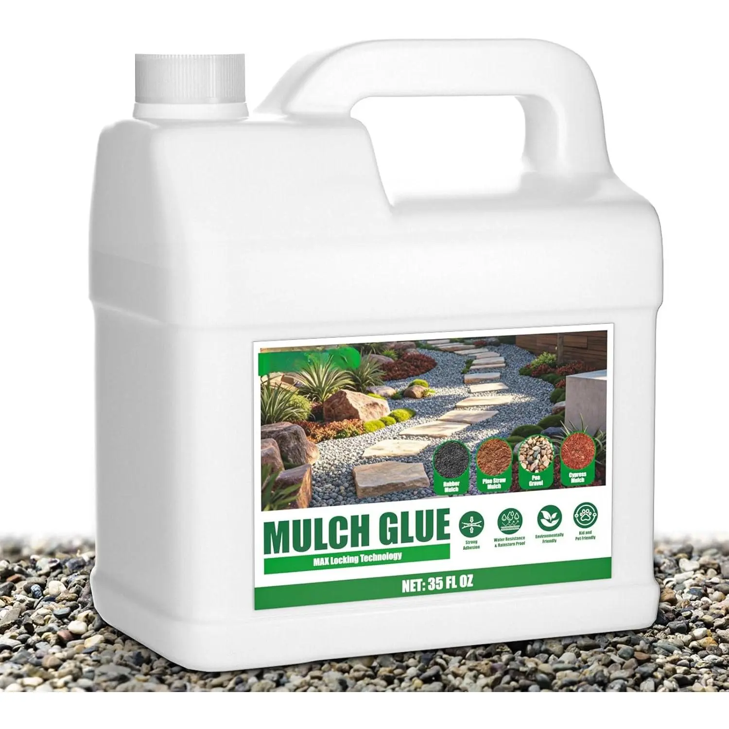 Mulch Glue for Landscaping, 35 OZ Rock Glue, Mulch Lock and Pea Gravel Stabilizer, -Dry &  Weather-Resistant Gravel Binder, Pine Straw Outdoor  Pebble Gravel Hold for Garden