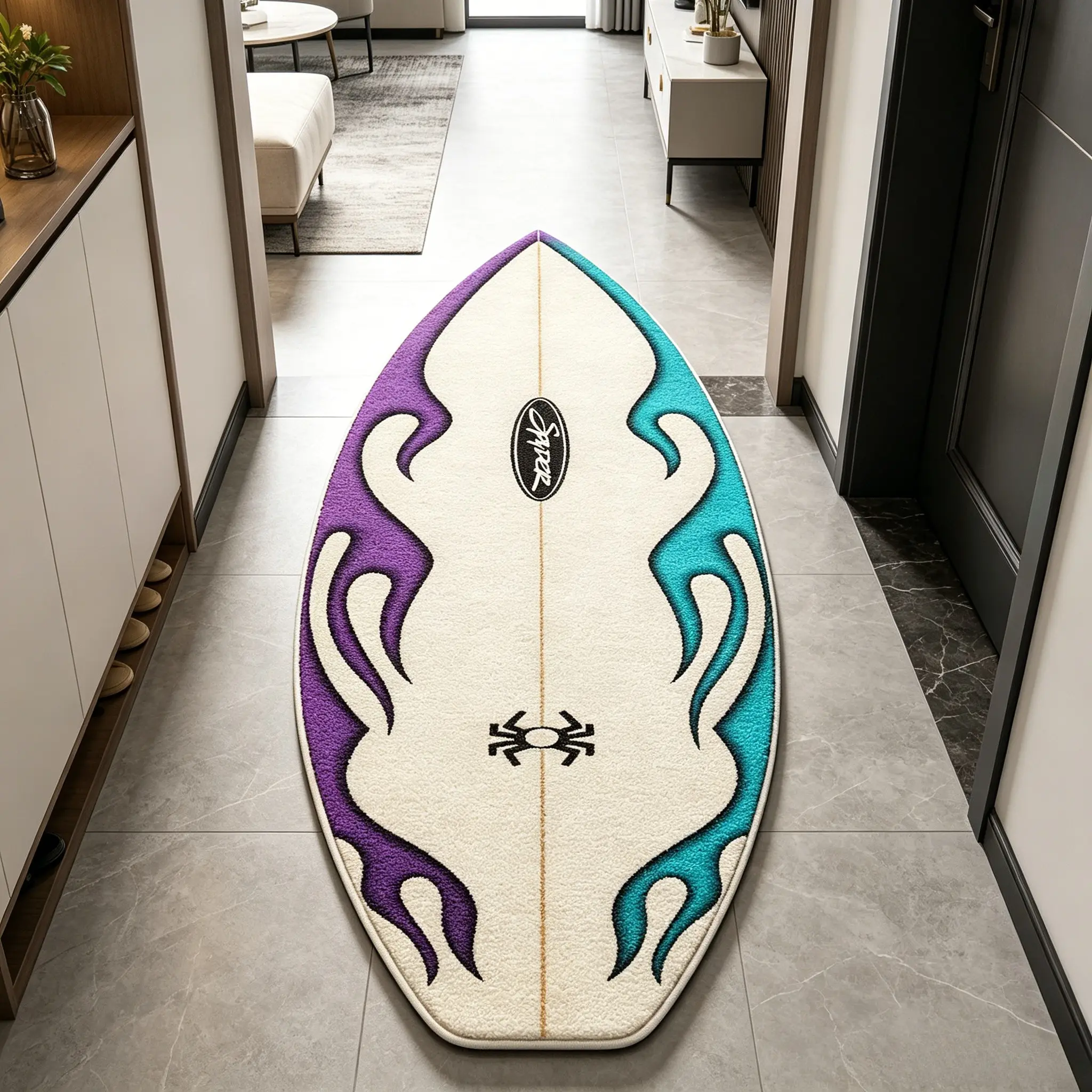 Gradient Fire Surfboard Rug, Modern Textile Carpet, Home Decor Rugs, Washable & Easy Clean, Multi-Use for Living Room, Bedroom, Kitchen, Indoor Setting