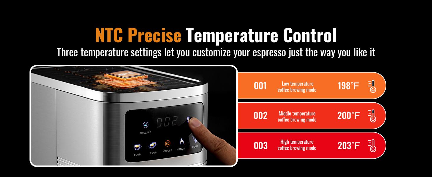 20-Bar Compact Stainless Steel Espresso Machine - Kitchen Coffee Appliance, Cafe Luxe Design, Touchscreen Control, NTC Temp Control, Timer, Milk Frother Steam Wand, 15-Min Auto Shutoff, Small Footprint, Beginner-Friendly for Latte at Home