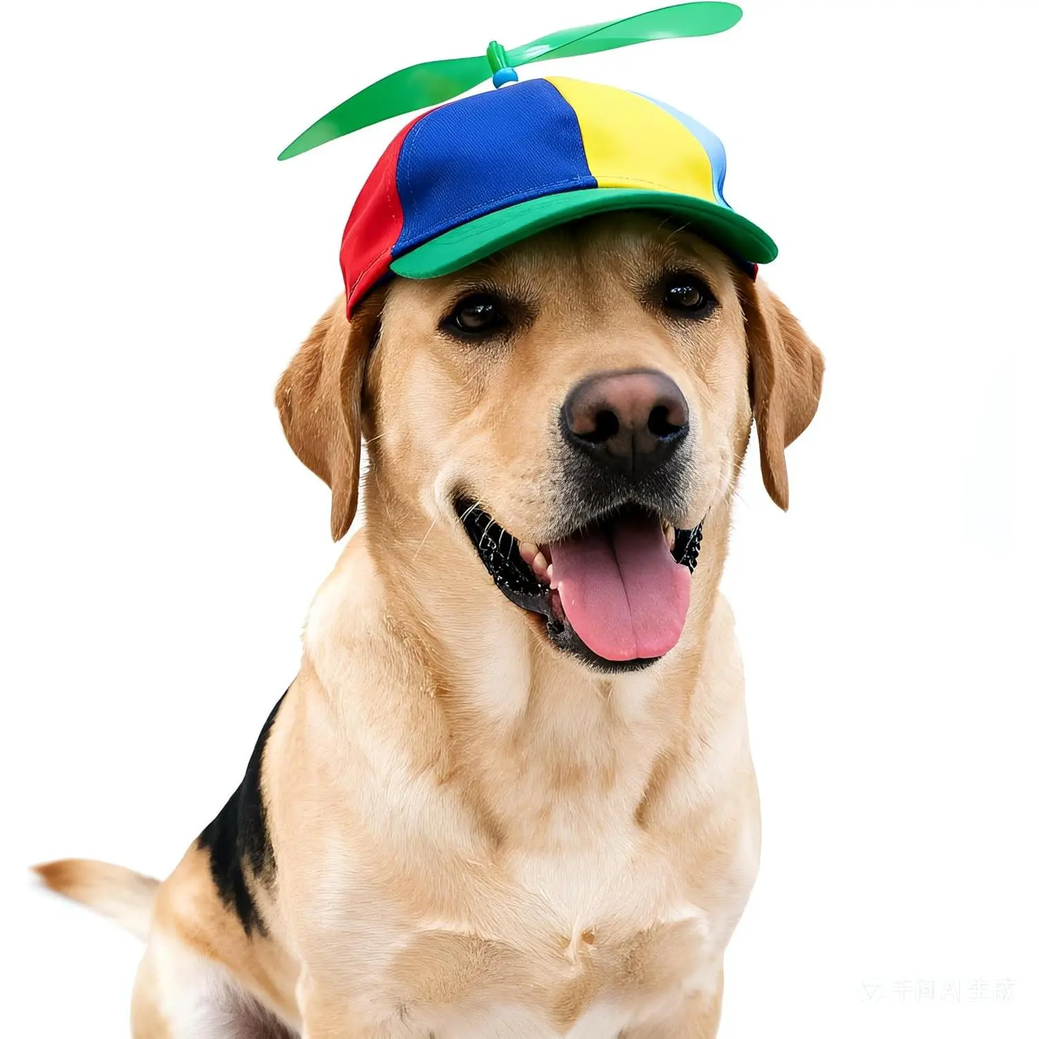 Pet Dog & Cat Color-Block Cotton Green Funny Helicopter Hat - Detachable and Rotatable Propellers, Exposed Ear Design, Adjustable Buckle Strap, 1 Propeller Accessory, Medium Size - Ideal for Family Gatherings, Performances, Weddings, Outdoor Activities, B