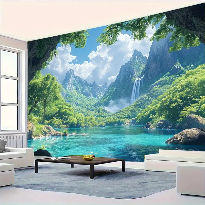 1-Piece Large Size Tropical Waterfall Tapestry - Durable Polyester Room Accessories with Lush Greenery, Blue Waters, Natural Landscapes - Easy Hang, No Installation Required Wall Decor for Living Room, Photography Backdrop, One-Piece