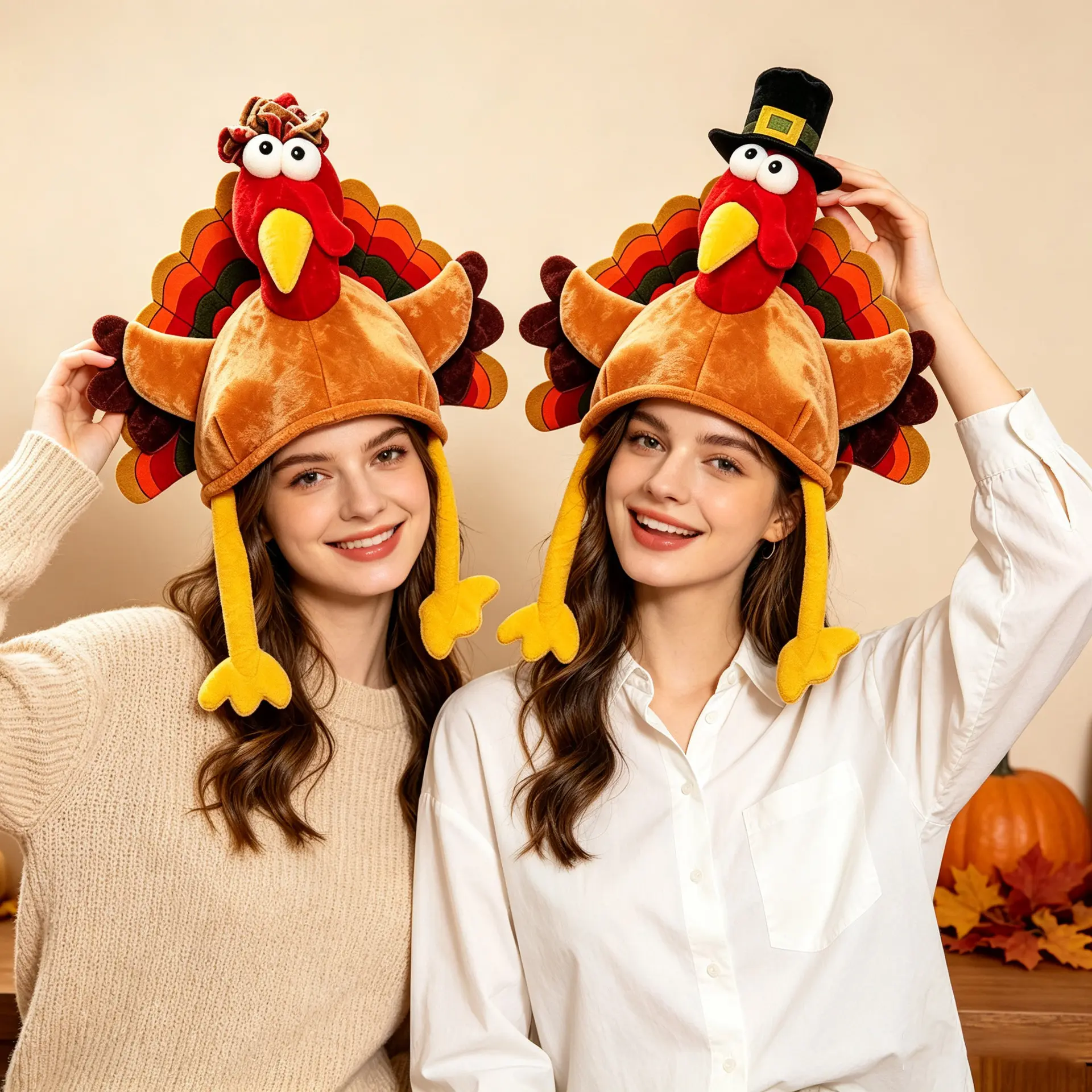 Funny Thanksgiving Turkey Hat, 3D Polyester Novelty Costume Headwear, Tom or Hen Turkey Party Hat for Friendsgiving, Holiday Dinner and Photo Booth