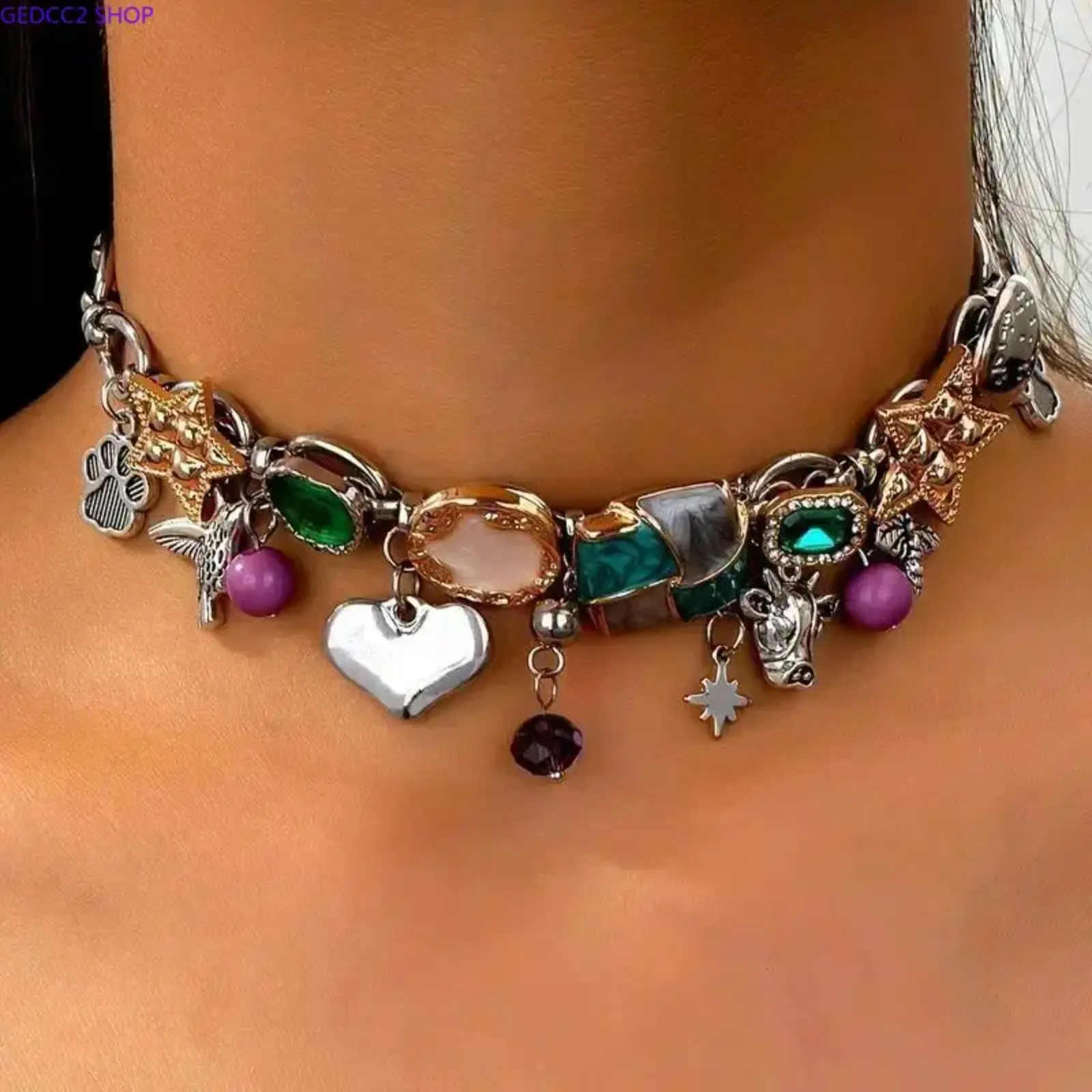Vintage Boho Pendant Necklace Set - Unisex Streetwear Accessories with Bee, Bull Head, Star Enamel Charms for Daily Wear, Gifting (Sports & Outdoor Camping Hiking Hammock Companion Jewelry)
