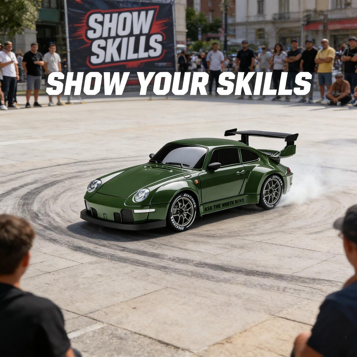 RC drift car, 1:24 proportional four-wheel drive remote control car, with LED lights, 2.4GHz proportional control, including drift tires, RC drift car gifts, family parties, suitable for boys and girls' birthdays and Easter gifts. Ideal Gift for Boys