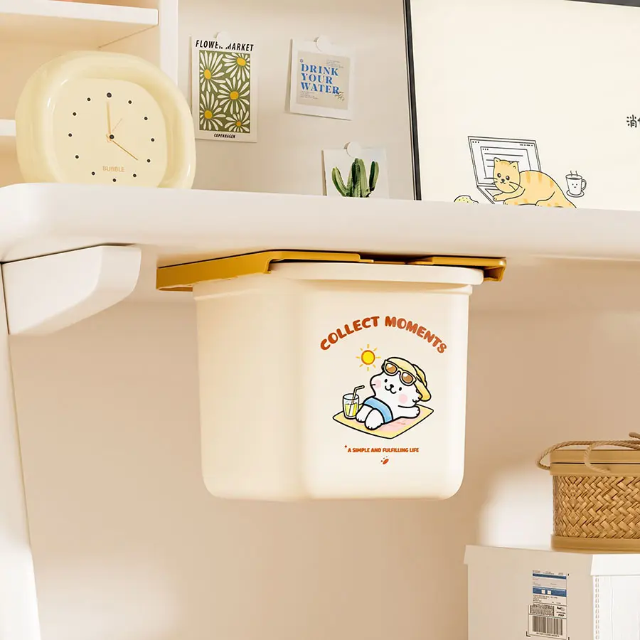 Wall-Mounted Cute Cartoon Mini Trash Can, Includes Garbage Bag Holder, Under-Desk Trash Bin, Multi-Purpose Desktop Organizer, Office, Dorm, Bedroom