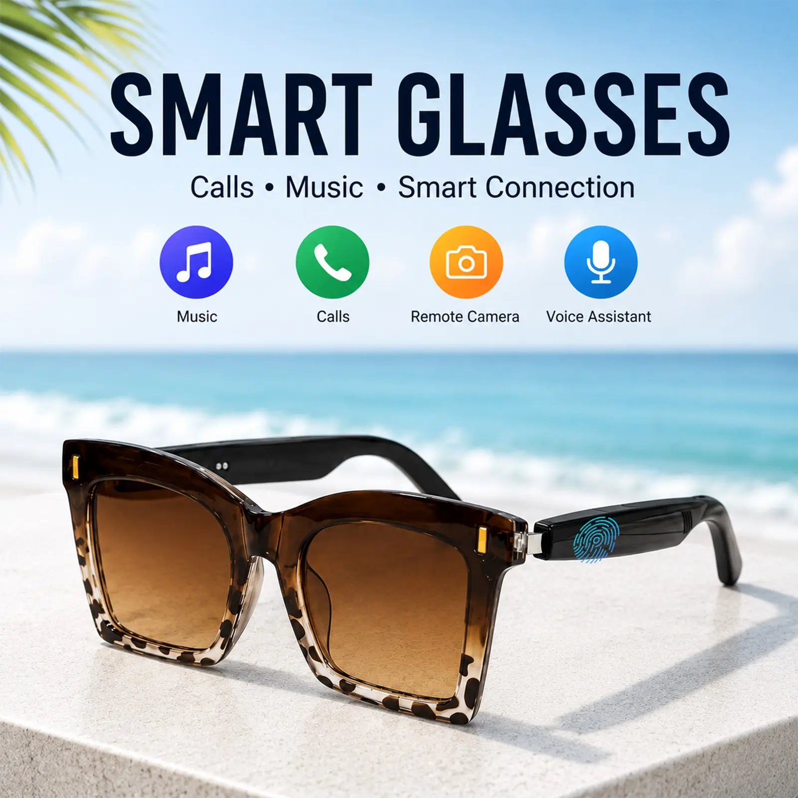 Smart Glasses,Bluetooth Audio Sunglasses with Open-Ear Speakers, Touch Control,Hands-Free Calls, Music and UV Protection,Smart Glasses for Men Women