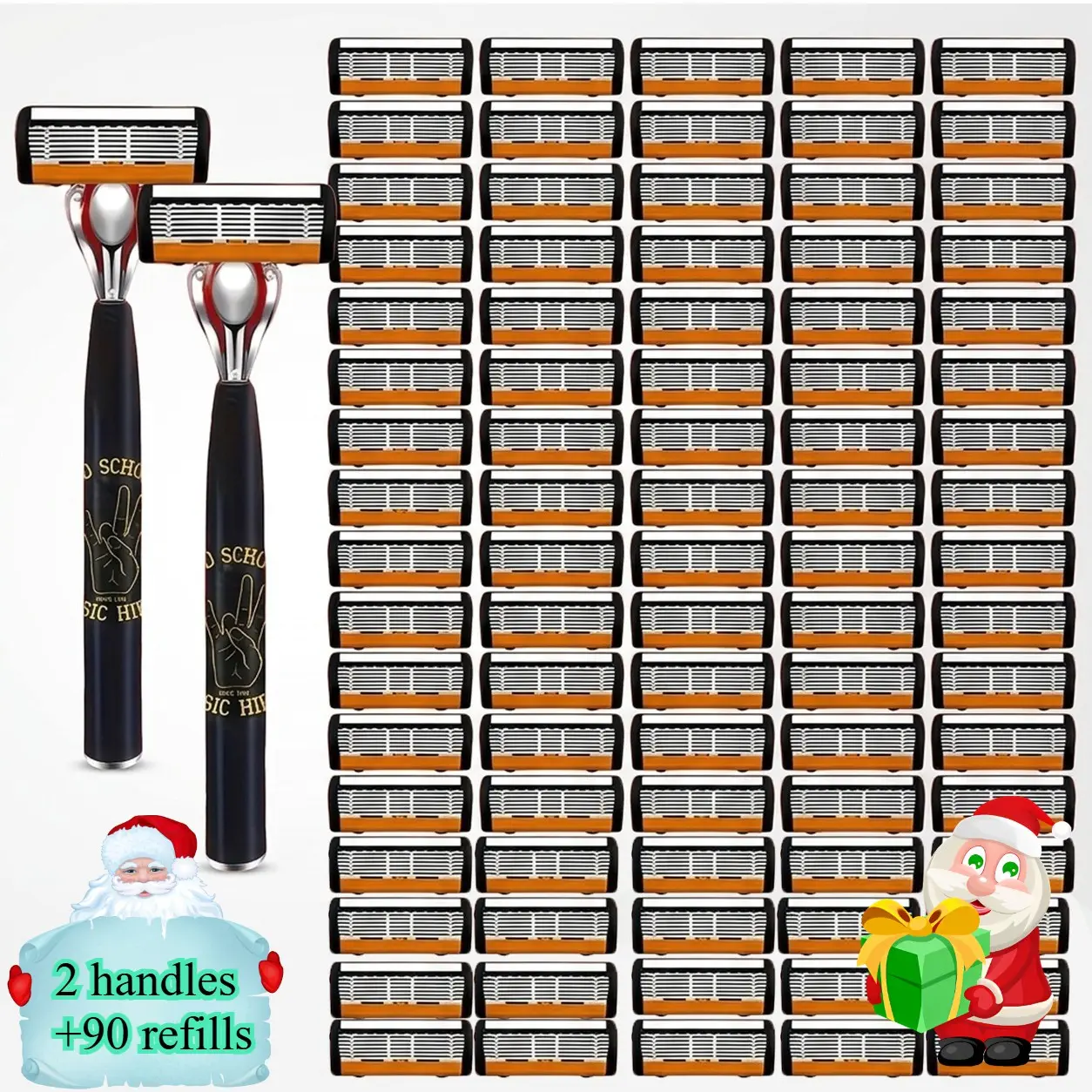Men's 2-Handle 90-Piece 6-Layer Manual Razor Set, Non-Slip Metal Handle, Durable Stainless Steel, Multiple Replacement Blades