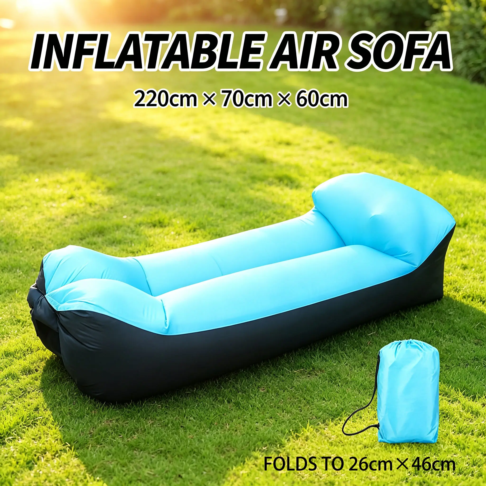 Portable Inflatable Air Sofa Waterproof Lazy Air Lounge Foldable Lightweight Blow Up Couch Outdoor Camping Beach Music Festival Air Mattress Rest Bed For Picnic Travel