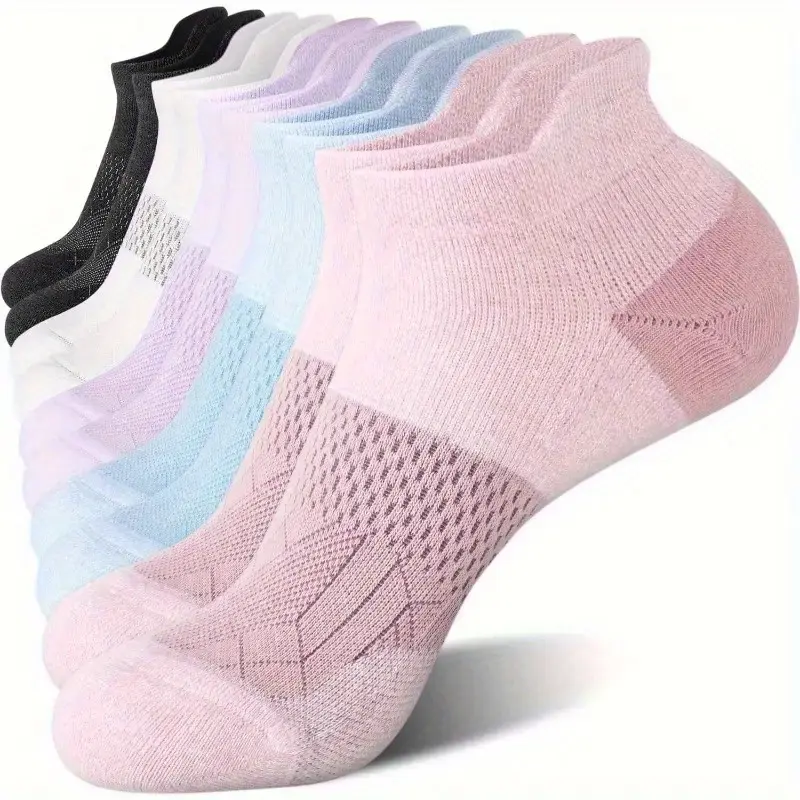 5 Pairs Women's Compression Short Socks, Arch Support Low-Cut Sports Athletic Socks, Moisture-Wicking Breathable Fabric, All Seasons, Unisex, Multi-Pack, Sweat Wicking Socks