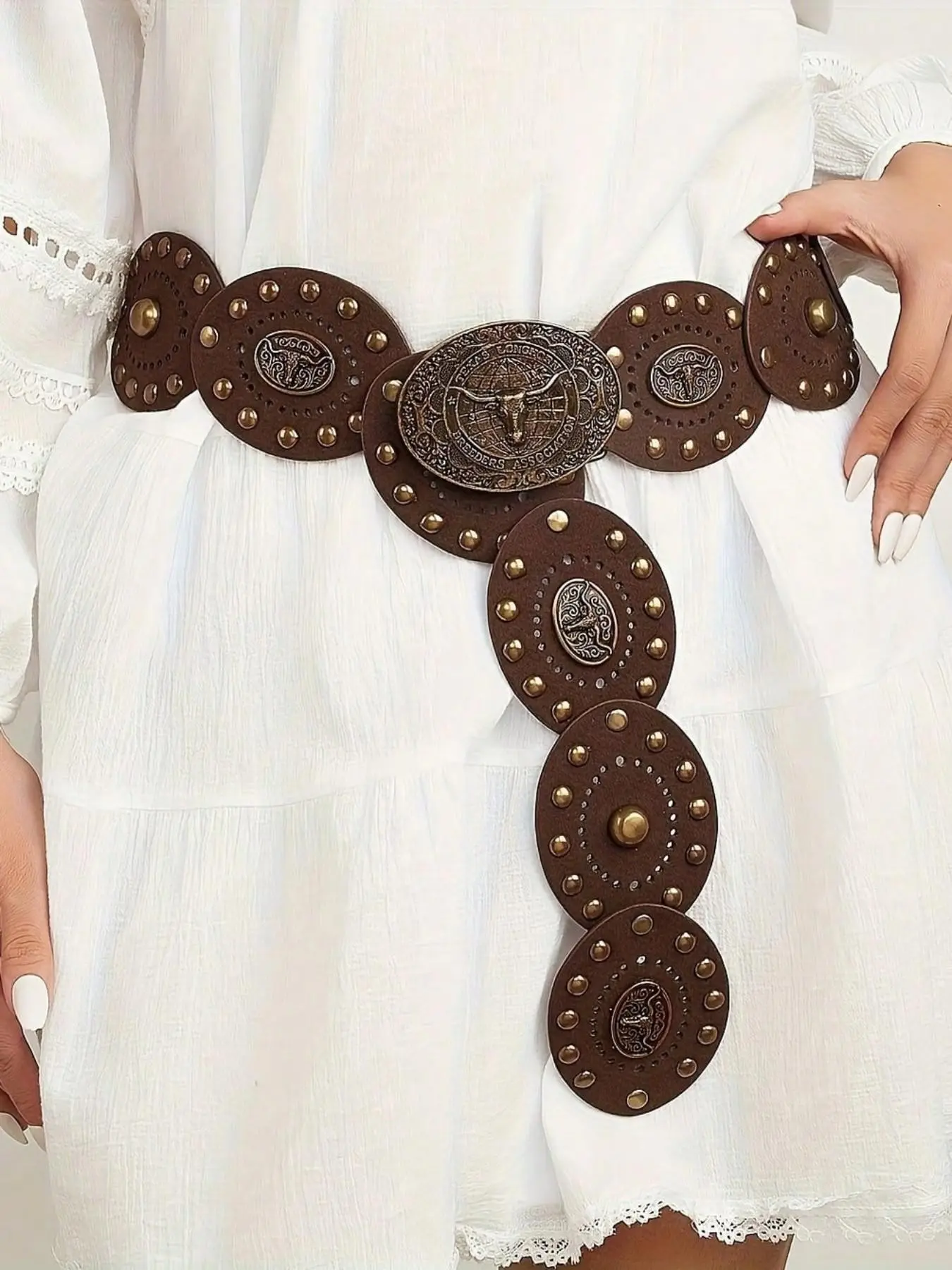 Y2K Boho Vintage PU Belt with Metal Buckle, Heart Pattern, Western Cowboy Style, Perfect for Dresses and Jeans, All Seasons
