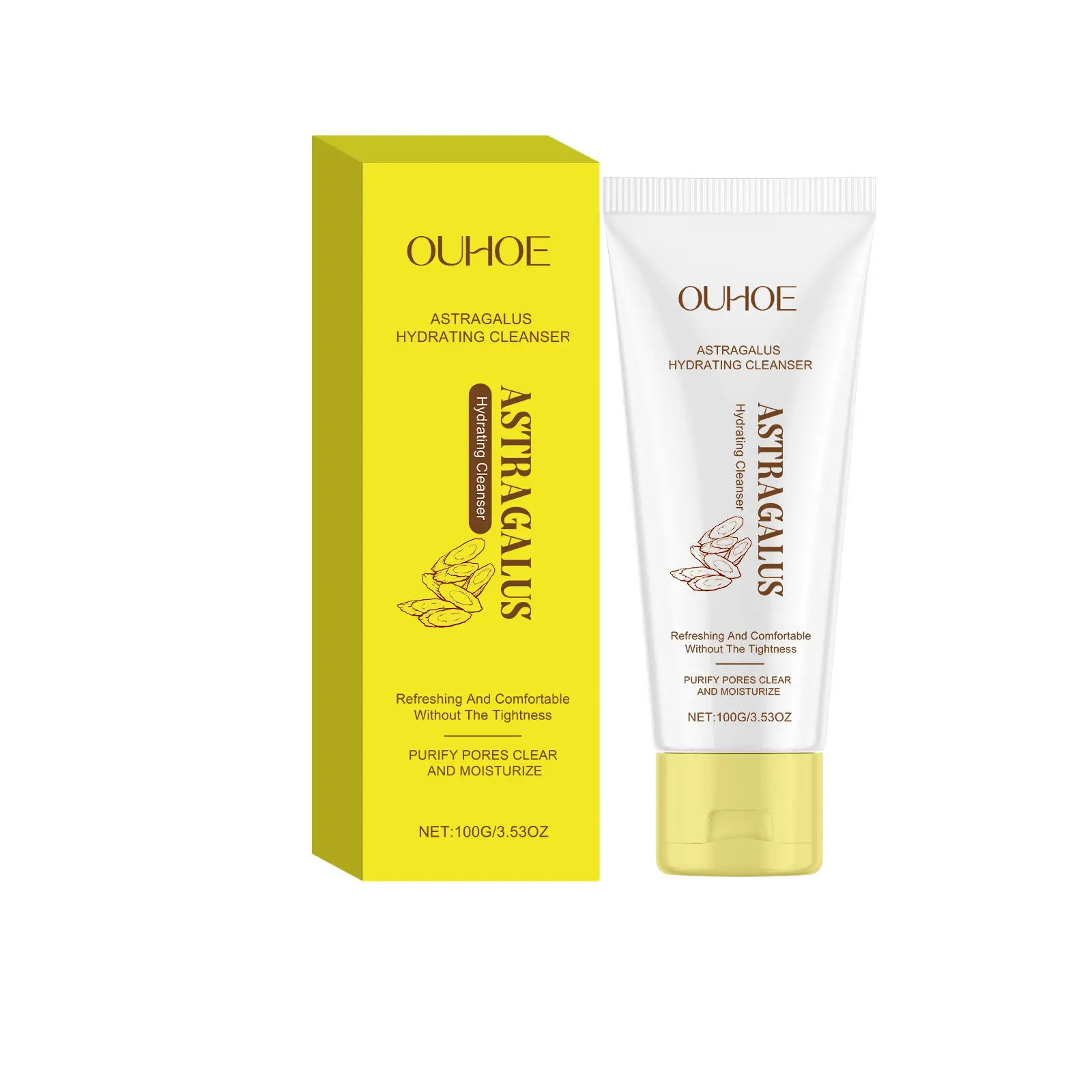 OUHOE Huangqi Facial Cleanser, Gentle Cleansing Formula, Hydrating, Soothing, Nourishing for Fresh Skin,ricewhip,exfoliating,face,wash,Amino,Acid,Gel,damage,,squalane,soap,bundle,,black,magic,medical,grade,,foam,maker,kale,green,tea,spinach,vitamins