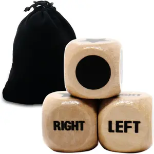 16mm Wooden 6 Sided Left Right Center Game Dice, Upgraded 3 Pcs Dice Accessories with Drawstring Bag, Easy to Store and Carry