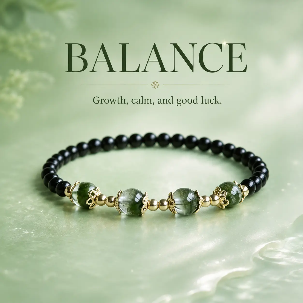 Women's Dual Color Crystal Bracelets & Bangles - 4mm Petite Natural Black-Green Beaded Stretch Wrist Jewelry, 24 Beads, for 14-15cm Wrists, Daily Wear, Grounded Growth Balance Good Luck Accessory