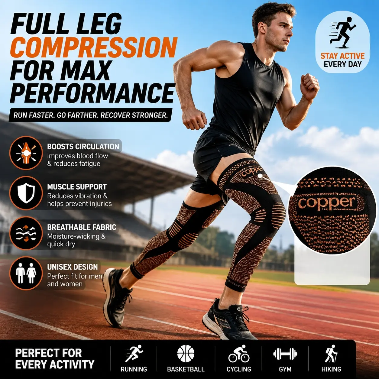 Outdoor Sports Knee Support Sleeves, Compression Knee Brace for Hiking, Running, Cycling, Gym Training & Daily Wear