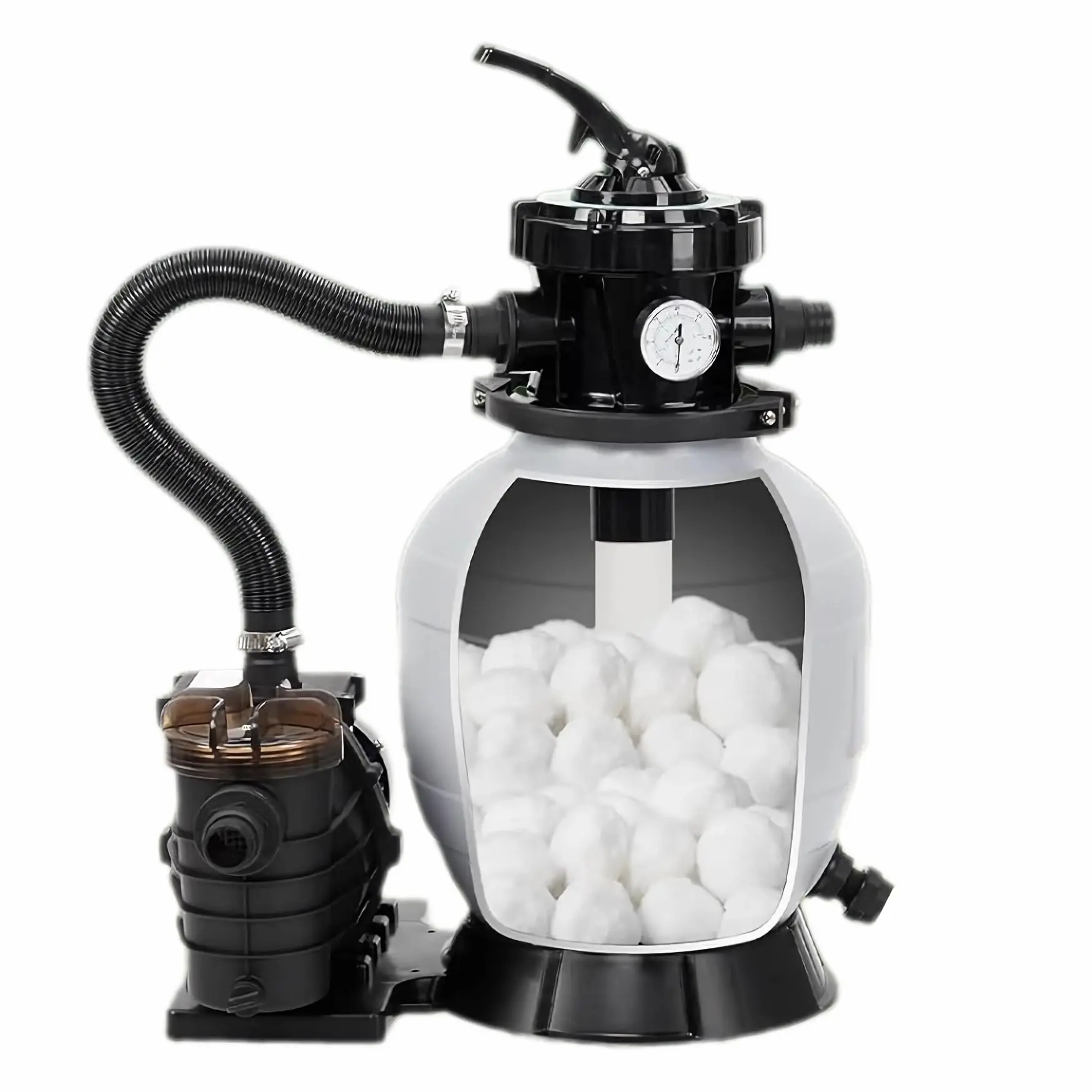 High-Efficiency Pool Sand Filter Pump – 13" 3/4HP, 3434GPH, 6-Way Multi-Port Valve, Strainer Basket, for Above Ground & Inground Pools Up to 8500 Gallons, Easy Installation, Ideal Filtration System