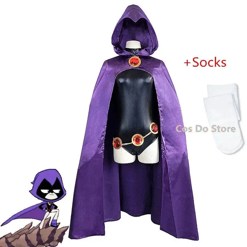 Teen Titans Raven Cosplay Costume Superhero Cloak Jumpsuits Zentai Halloween Anime Game Perform Sets