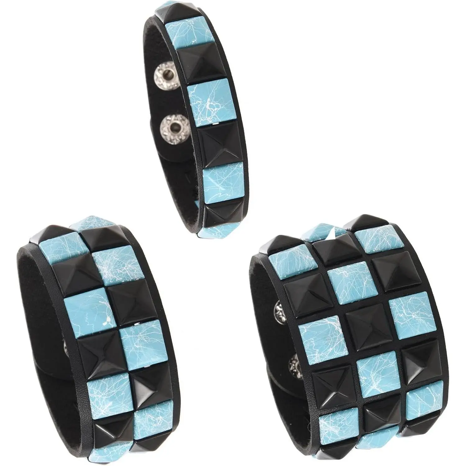 3PcsPunk Bracelet Leather Studded Bracelets Emo Bracelet Adjustable Goth Bracelets for Men Women