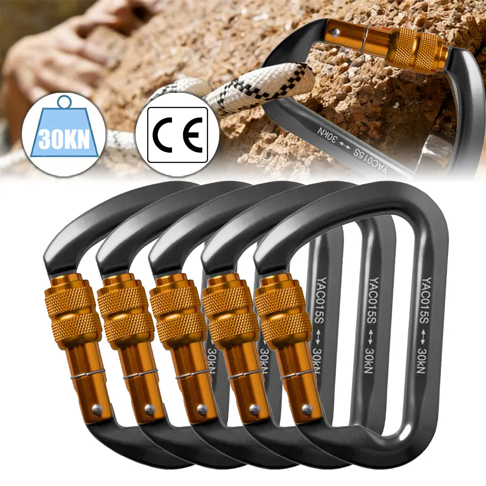 30KN Locking Climbing Carabiner Clips, Twist Lock, and Heavy Duty Carabiners for Rock Climbing, Rappelling, and Mountaineering, D Shaped, Large Size