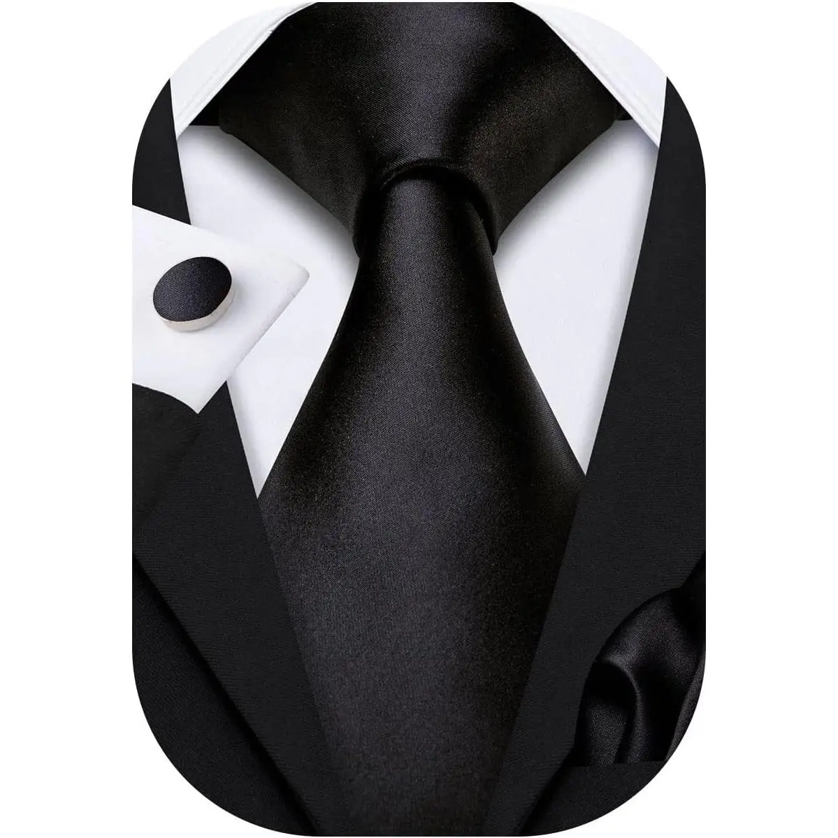 Men's Extra Long Silk Satin Necktie Set with Handkerchief and Cufflinks Solid Color Wedding Business Tie(Gift)