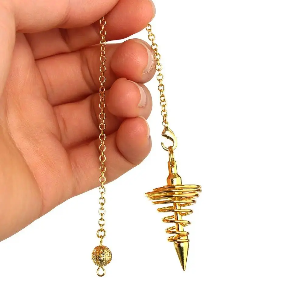 New Gift Dowsing Gold Silver Antique Copper Spiral Cone Pattern Amulet Reiki Pendulum Pendant Healing Pyramid Pendule Reiki