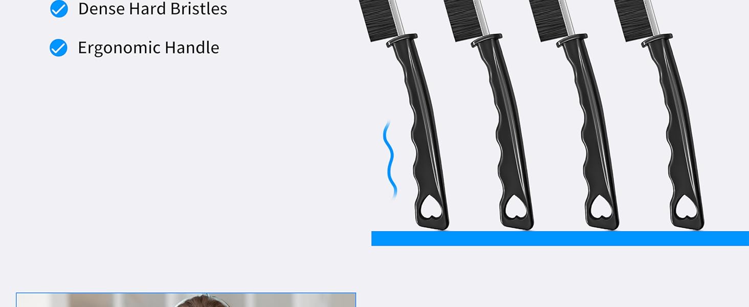 4TH Multi-Purpose Hard Bristle Crevice Cleaning Brush -Deep Reach Gap Cleaning Tool for Household Use -Versatile, Durable, Thin Brush to Clean Tight Spaces -4 Pcs, Black
