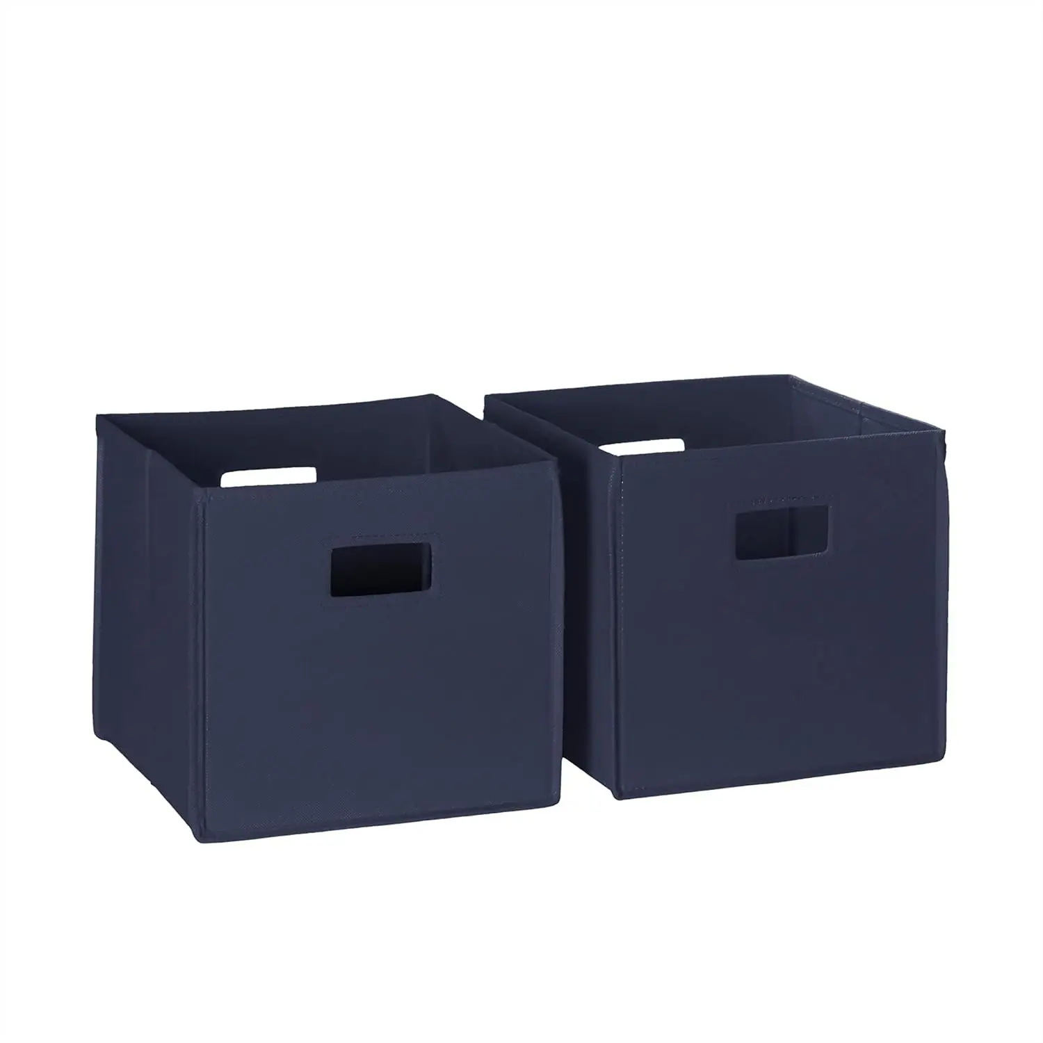 Folding Storage Bins - 2-pack of 10in Tall Navy Cubes | Fabric Bins, Set of 2 Storage Cubes, Cut-out Handles, Playroom Closet Organizer, Collapsible Cubby with Bottom Board Insert