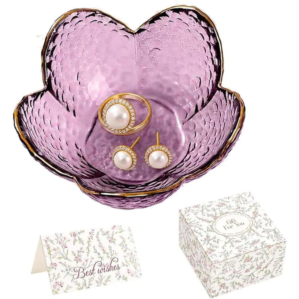 Gifts for Women  Flower  Ring Dish Tray,Decorative Glass Trinket Dish,Room Decor Aesthetic, Modern Accent Tray for  ( A)