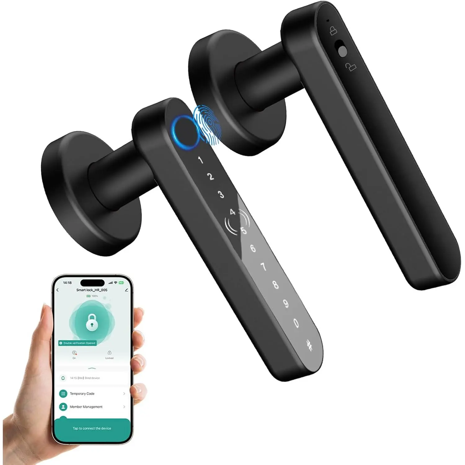 Fingerprint Door Lock,  Door Knob with Keypad, Keyless Entry Door Lock Handle, Biometric Door Knob with App Control for Bedroom  Office Apartment