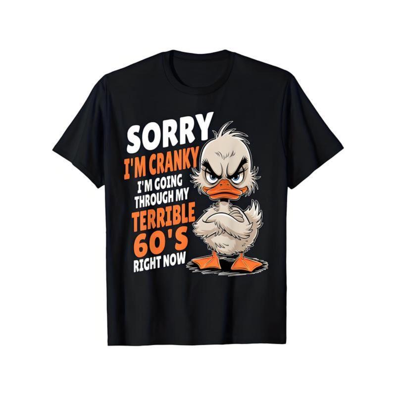 Vintage Retro Graphic T-Shirt - Funny Grumpy Duck Design with "Sorry I'm Cranky" Slogan - Soft Cotton Crew Neck Tee for Casual, Parties & Casual Attire - Shirt with  Text - Machine Washable, Duck T Shirt
