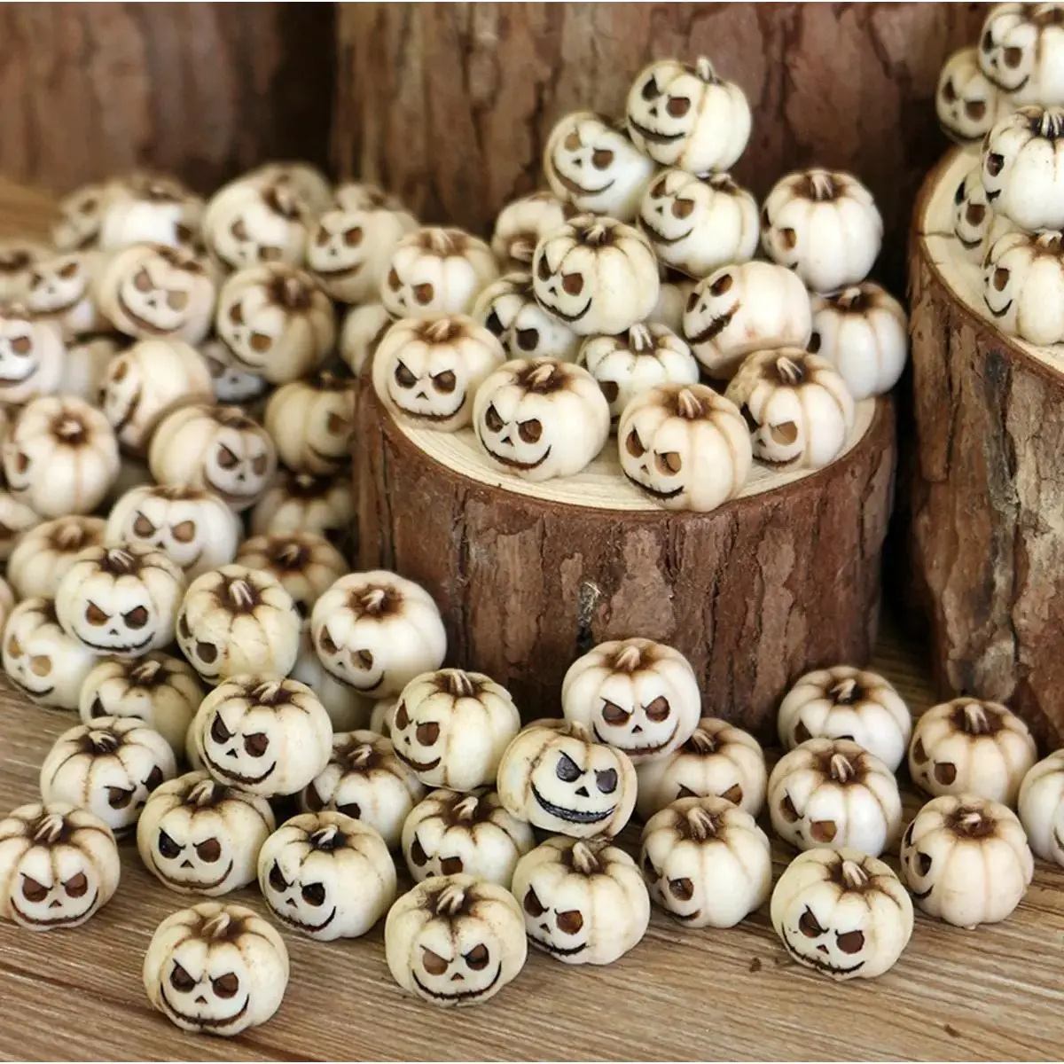 20pcs Multi-Color Decorative Small Halloween Mini Pumpkin Heads Set - MDF+Steel, Gothic Motifs, Antique Style Outdoor Garden Ornaments, Lightweight, Easy To Arrange, Durable (Sports & Outdoor Fan Shop Essential)