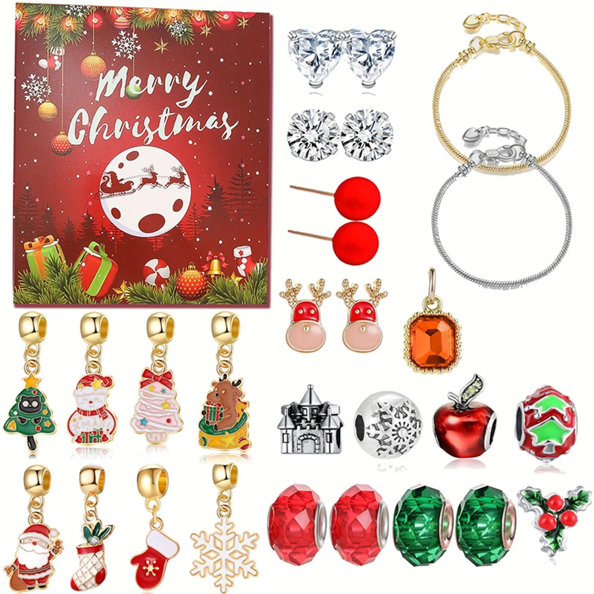 Christmas Jewelry Countdown Calendar, Holiday Decoration Gift Set, Bracelet Advent Calendar Box, Festive Seasonal Ornament
