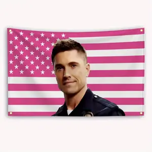 2D Flat, 1PC2D Flat, 1pc Bradford Rookie Tim Flag - 3x5ft (90x150cm) Durable Polyester Outdoor Decoration, No Electricity Needed, Easy to Hang, American Flag Design with Pink & White Stripes & Stars, Perfect for For Home Garden Outdoor Wall Banner