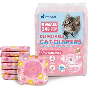 Disposable Soft Cat Diapers for Female & Male Cats, Puppy Dog Diapers for Female Dogs with Adjustable Foam Tail Hole, X-Small 24Pcs Flowers Pattern
