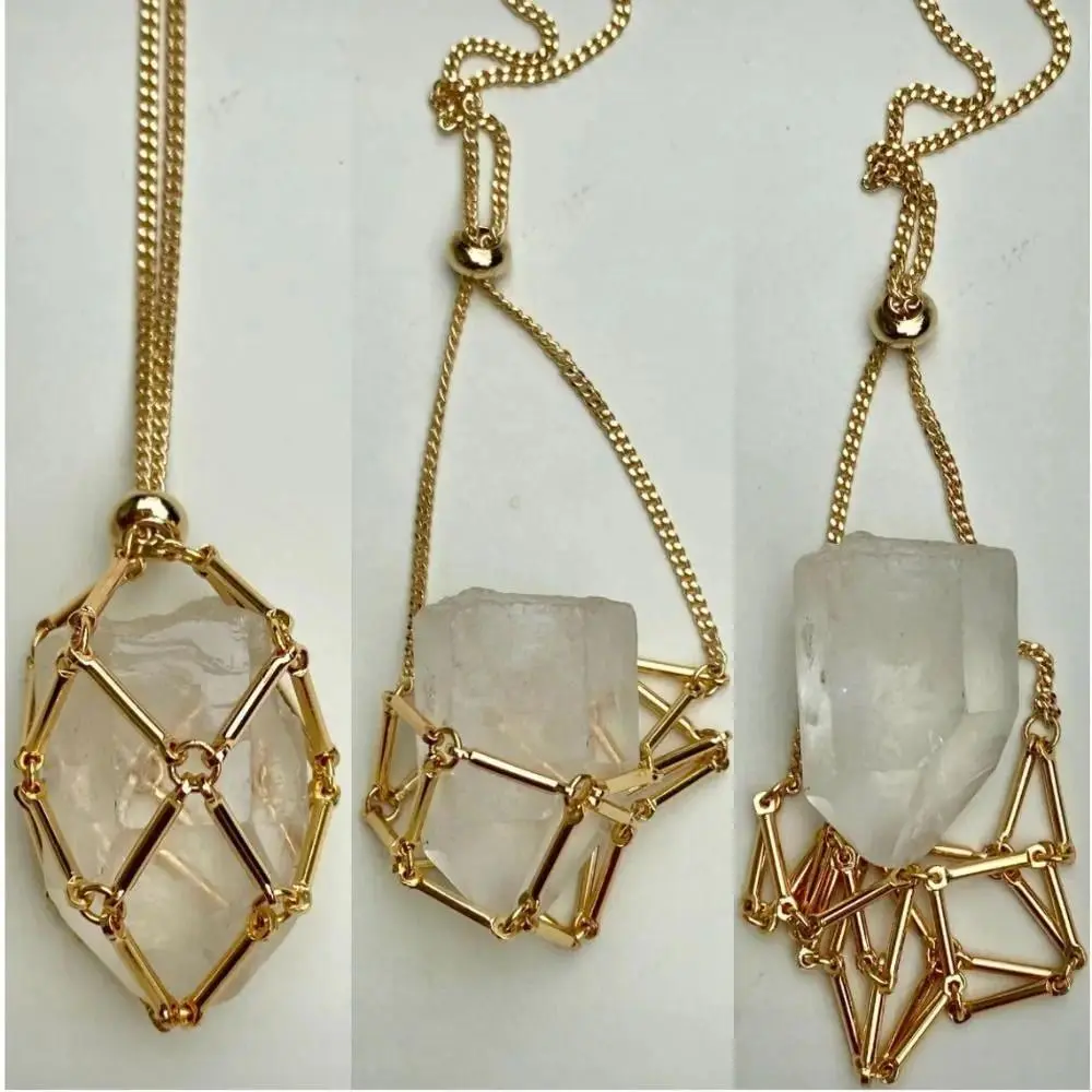 Silver/Gold Color Crystal Holder Cage Necklace Crystal Net Metal Necklace Stone Holder Necklace Chain Necklaces Jewelry Gift